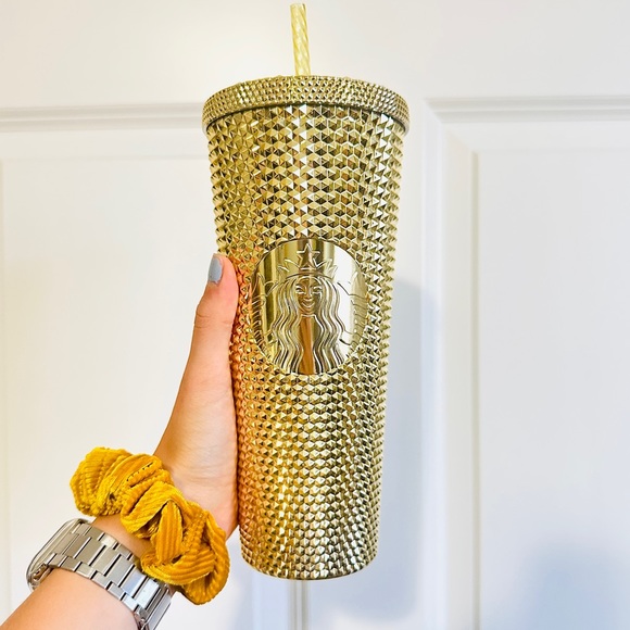 ⚜️NWT⚜️ Starbucks 2022 Winter Holiday Gold Metallic Chrome Bling Studded Tumbler - Picture 1 of 3
